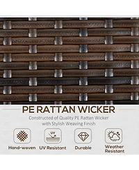 Outsunny 6 Pcs Patio Dining Set All Weather Rattan Wicker Furniture Set with Wood Grain Top Table and Soft Cushions, Beige