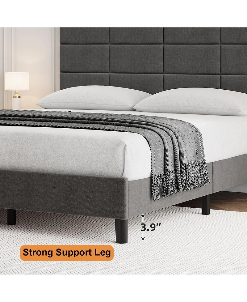 gaomon Bed Frame with Headboard, Linen Upholstered Bed Frames with Solid Wooden Slats Support, No Box Spring Needed