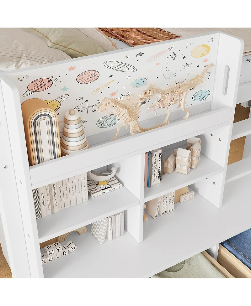 Streamdale Furniture Twin Xl Loft Bed with Multi-Storage Shelves & Curtain