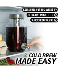 1.5 Liter Cold Brew Coffee Maker with Extra Thick Glass Carafe & Stainless Steel Mesh Filter