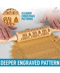 Wooden Carved Christmas Rolling Pin 2-Pc.