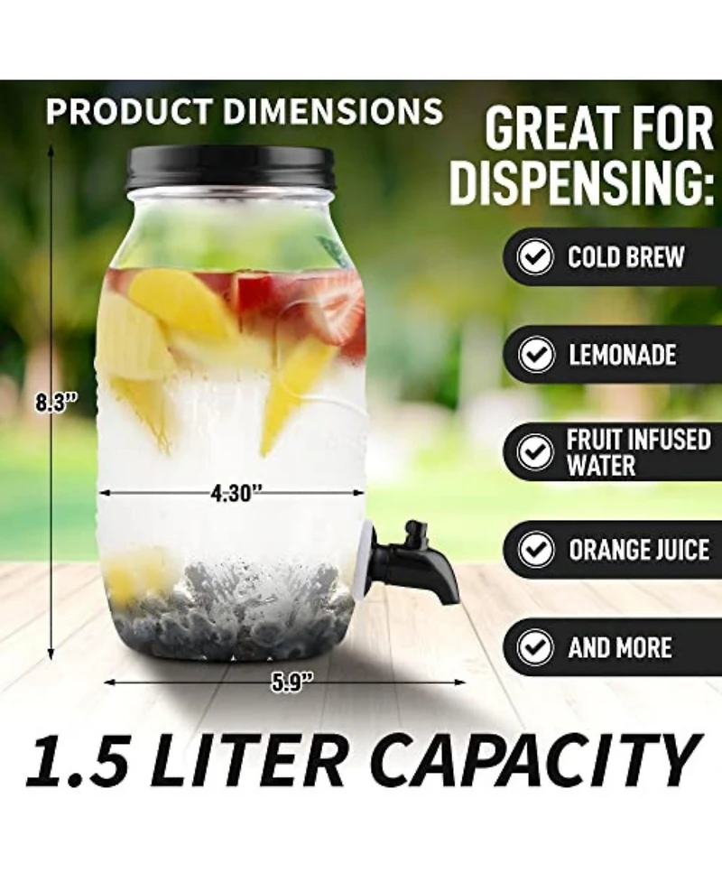 1.5 Liter Cold Brew Coffee Maker with Extra Thick Glass Carafe & Stainless Steel Mesh Filter