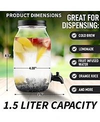 1.5 Liter Cold Brew Coffee Maker with Extra Thick Glass Carafe & Stainless Steel Mesh Filter