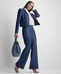 Dkny Petite Dressy Denim Notch Collar Cropped Jacket Straight Fit Denim Trousers