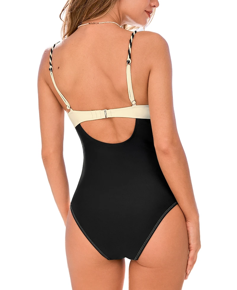 Cupshe Women's Underwire Ruched Colorblock One-Piece Swimsuit