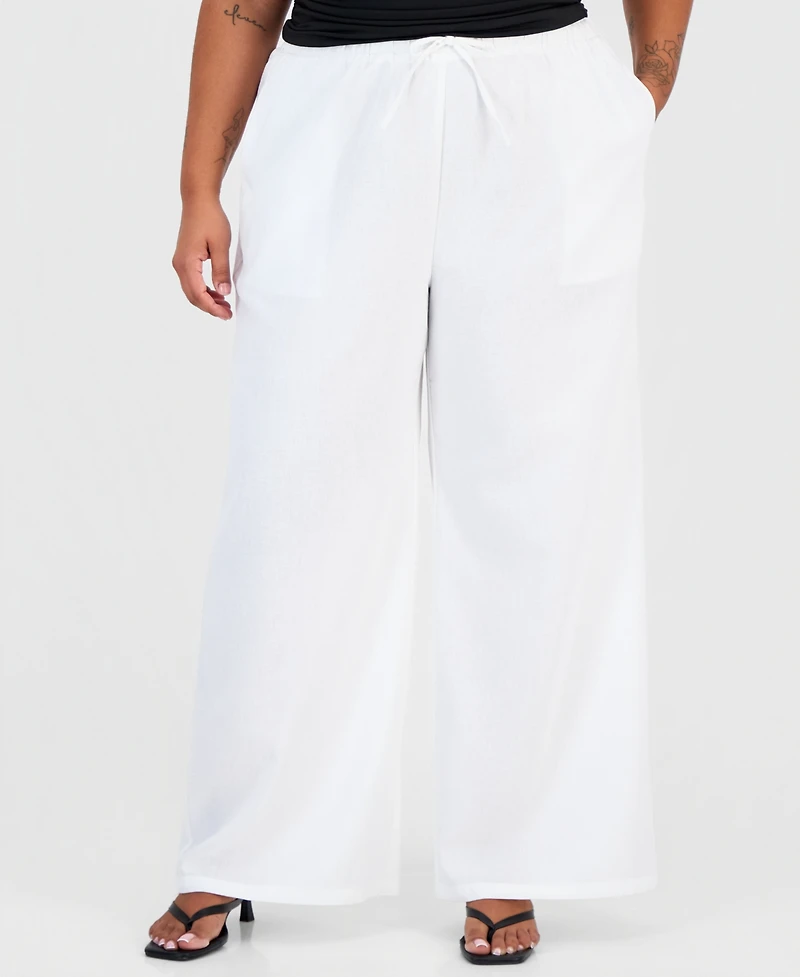 Full Circle Trends Trendy Plus Drawstring-Waist Wide-Leg Pants