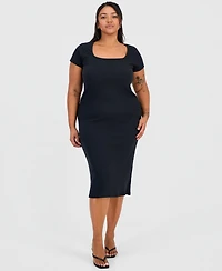 Full Circle Trends Trendy Plus Short-Sleeve Square-Neck Bodycon Dress