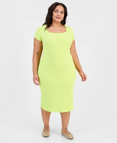 Full Circle Trends Trendy Plus Short-Sleeve Square-Neck Bodycon Dress
