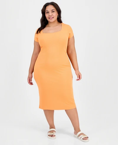 Full Circle Trends Trendy Plus Short-Sleeve Square-Neck Bodycon Dress