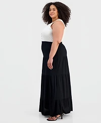 Full Circle Trends Trendy Plus Tiered Pull-On Maxi Skirt