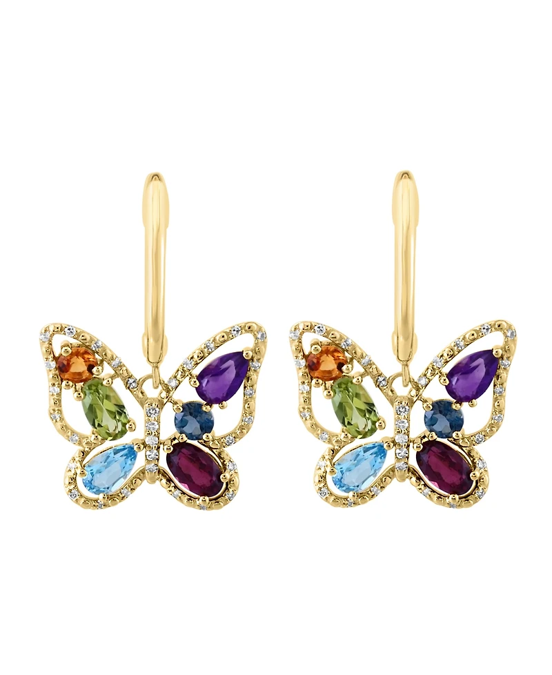 Lali Jewels Gemstone & Diamond (1/5 ct. t.w.) Butterfly Drop Earrings 14k Gold or Rose