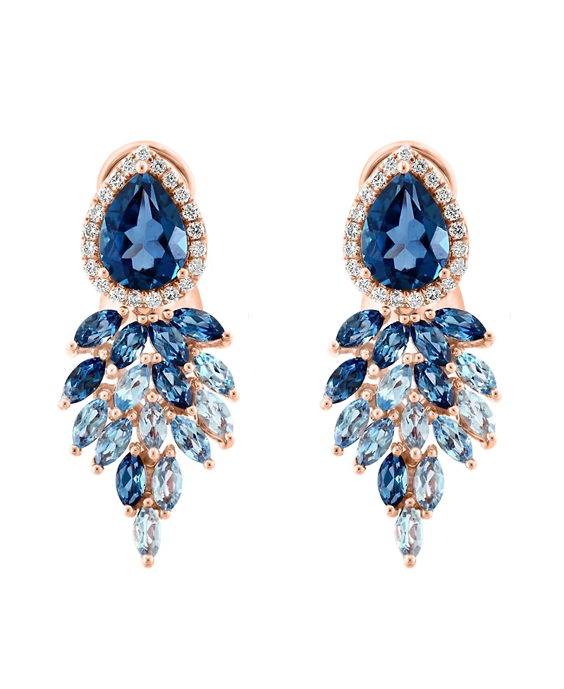 Lali Jewels London Blue Topaz (3-3/4 ct. t.w.), Sky Blue Topaz (1-5/8 ct. t.w.) & Diamond (1/4 ct. t.w.) Statement Earrings in 14k Rose Gold