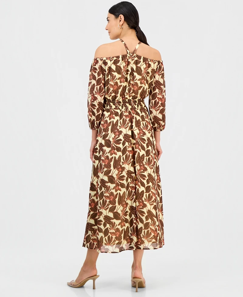 I.n.c. International Concepts Petite Printed Halter Smock-Waist Maxi Dress, Macy's Exclusive