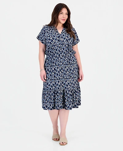 Style & Co Plus Floral Flared Knit Midi Dress, Macy's Exclusive