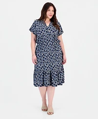 Style & Co Plus Floral Flared Knit Midi Dress, Macy's Exclusive
