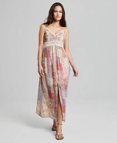 And Now This Women's Lace-Trim Patchwork-Print Maxi Dress, Macy's Exclusive