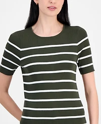 Tahari Asl Women's Striped Short-Sleeve Sweater Tee