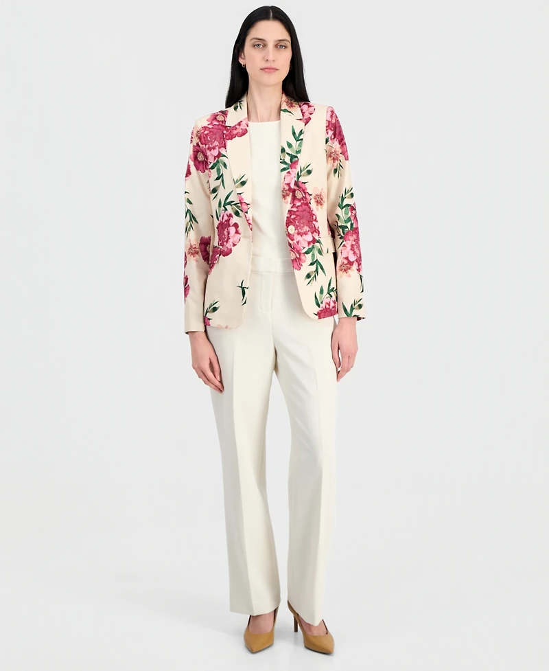 Tahari Asl Petite Printed Lapel Collar One-Button Jacket