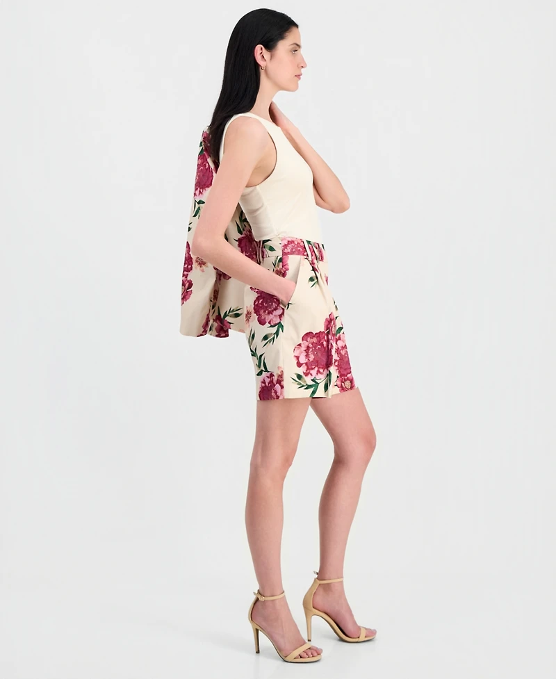 Tahari Asl Women's Floral-Print Pleated Shorts