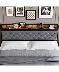 gaomon King Bed Frame with 2 Drawers and Charging Station, Upholstered Led Bed Frame with Storage Headboard, Noise-Free Design, No Box Spring Needed