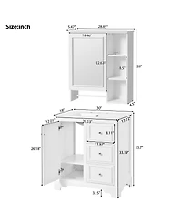 Sillysis 30" Solid Wood Bathroom Vanity Set with Mirror Cabinet, Ceramic Sink & Soft Close Drawers for Modern Bath-Sillysis