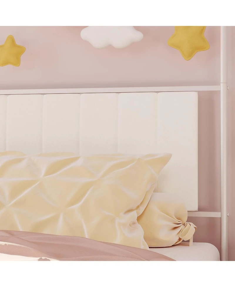 gaomon Kids Canopy Bed Frame, Upholstered Sherpa Headboard & Footboard, Metal Slats, No Box Spring Needed