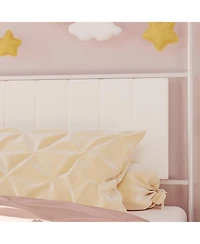 gaomon Kids Canopy Bed Frame, Upholstered Sherpa Headboard & Footboard, Metal Slats, No Box Spring Needed