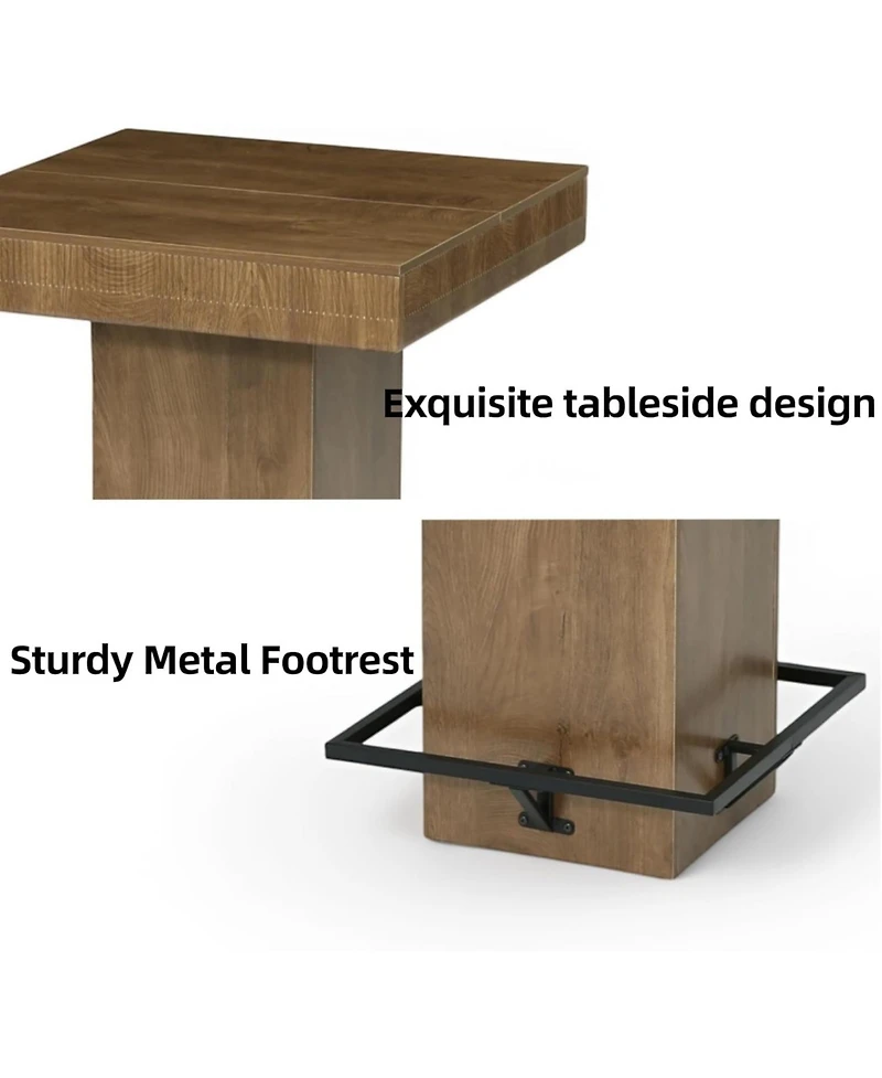 Tribesigns 37.4" H Square Bar Table, Wooden Bistro Pub Table with Metal Footrest