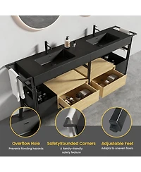 Sillysis Industrial Double Bathroom Vanity with Artificial Stone Sinks, Large Freestanding Bathroom Vanity without Faucet