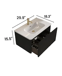 Sillysis 30 Floating Bathroom Vanity with Integrated Ceramic Sink, Wall Mounted Bathroom Vanity without Faucet, Pre-assembled