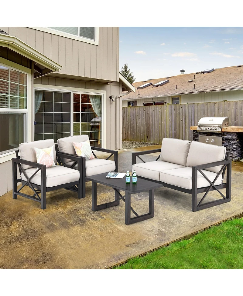 Gymax 2PCS Patio Loveseat & Table Set Cushioned Outdoor Conversation Furniture Set