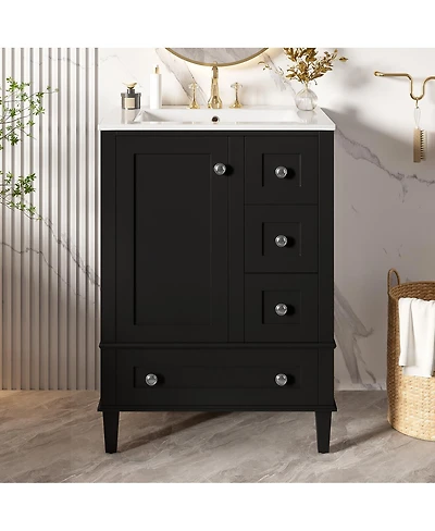 Sillysis 24" Bathroom Vanity with Sink, Modern Multi-Drawer Storage Soft Close, Easy Assembly for Small Spaces