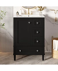 Sillysis 24" Bathroom Vanity with Sink, Modern Multi-Drawer Storage Soft Close, Easy Assembly for Small Spaces