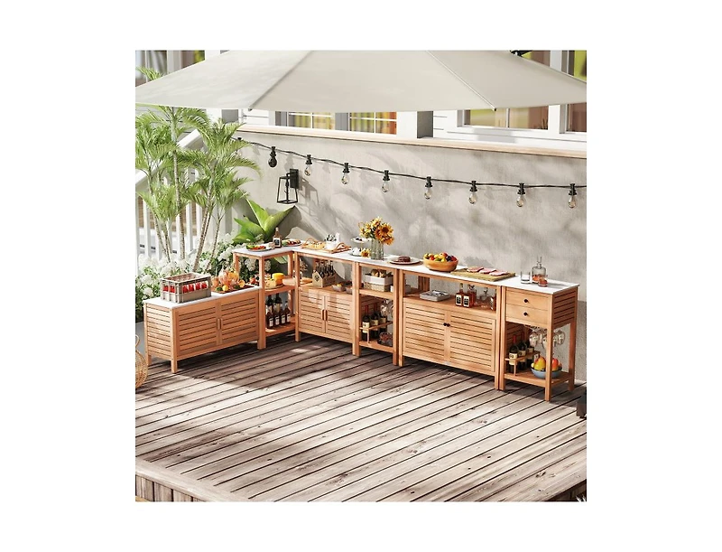 Slickblue Acacia Wood Outdoor Potting Bench with Storage & Louvered Doors