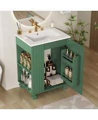 Sillysis Bathroom Vanity with Ceramic Sink, Solid Wood Frame, Soft Closing Door & Side Open Storage for Classic Bathrooms