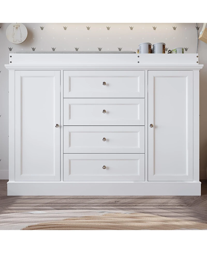 Homsee Changing Table Dresser with 4 Drawers and 2 Doors, Nursery Dresser Diaper Changing Station for Baby