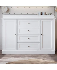 Homsee Changing Table Dresser with 4 Drawers and 2 Doors, Nursery Dresser Diaper Changing Station for Baby