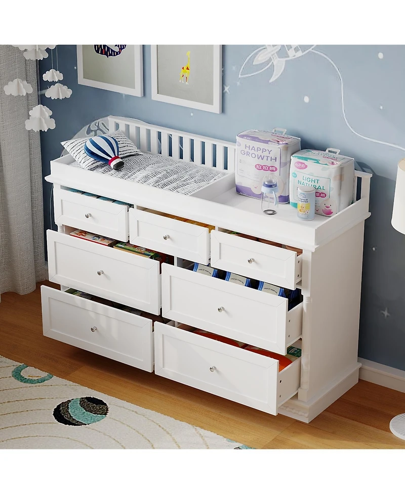 Homsee Changing Table with 7-Drawers, Guardrail Top, Anti-Tip Safety Feature