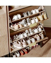 gaomon Modern Fluted Shoe Storage Cabinet with 2 Flip Drawers and Open Shelf Freestanding Narrow Shoe Rack Organizer for Hallway Entryway