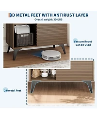 gaomon 31" Fluted Sliding Door Sideboard,Modern Wooden Storage Cabinet with Metal Base, Floor-Standing Storage Cabinet