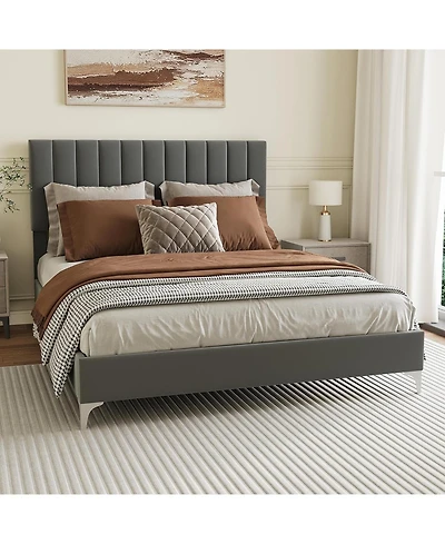 gaomon Queen Velvet Platform Bed with Adjustable Headboard