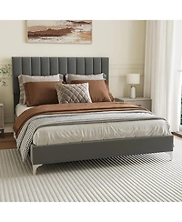 gaomon Queen Velvet Platform Bed with Adjustable Headboard