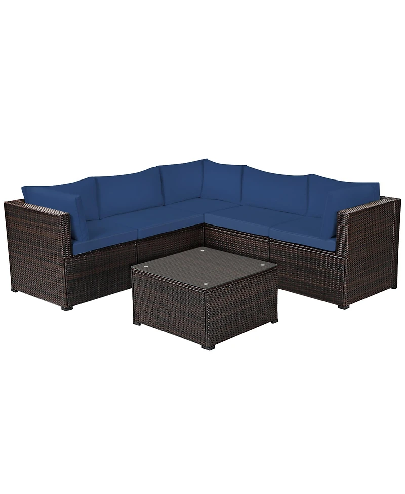 Gymax 6PCS Rattan Patio Sectional Sofa Conversation Set Outdoor w/ Cushions