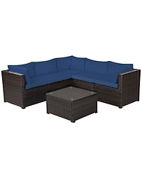 Gymax 6PCS Rattan Patio Sectional Sofa Conversation Set Outdoor w/ Cushions