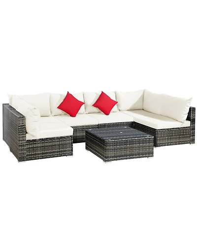 Gymax 7PCS Pe Rattan Patio Sectional Sofa Conversation Set w/ Cushions