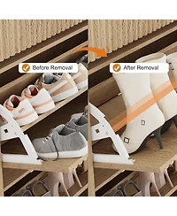 gaomon Fluted Shoe Cabinet with 2 Flip Drawers and 1 Top Drawer Narrow Wooden Cabinet with Adjustable Shelves Freestanding Shoe Organizer