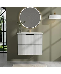 Sillysis 24" Wall Mounted Bathroom Vanity with Ceramic Sink, Fluted Mdf Cabinet & Drawers for Modern Bathrooms