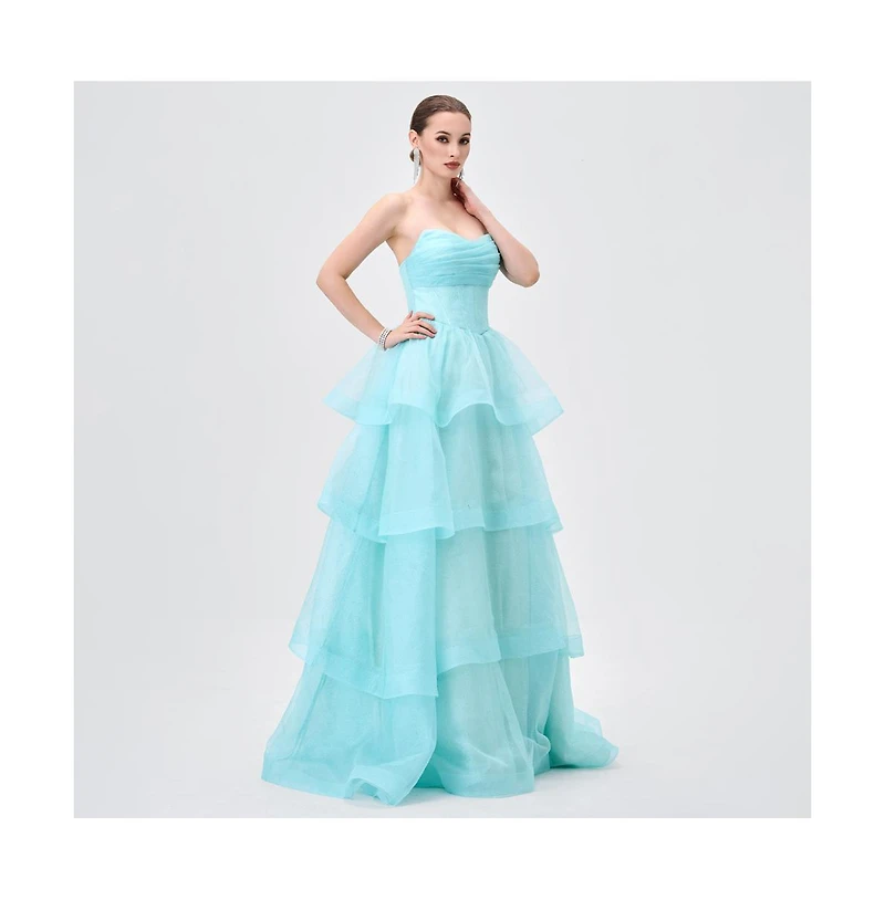Bariano Women's Tiff Strapless Tiered Ball Gown