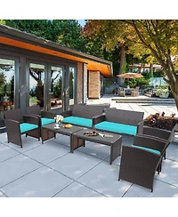 Gymax 8PCS Patio Conversation Set Outdoor Rattan Furniture Set w/ Cushions