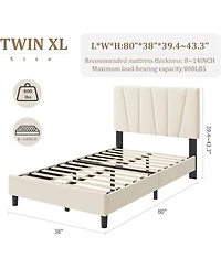 gaomon Twin Xl Size Platform Bed Frame with 3-Level Adjustable Headboard, Linen Upholstered Bedframe with Noise-Free Slats, Mattress Foundation